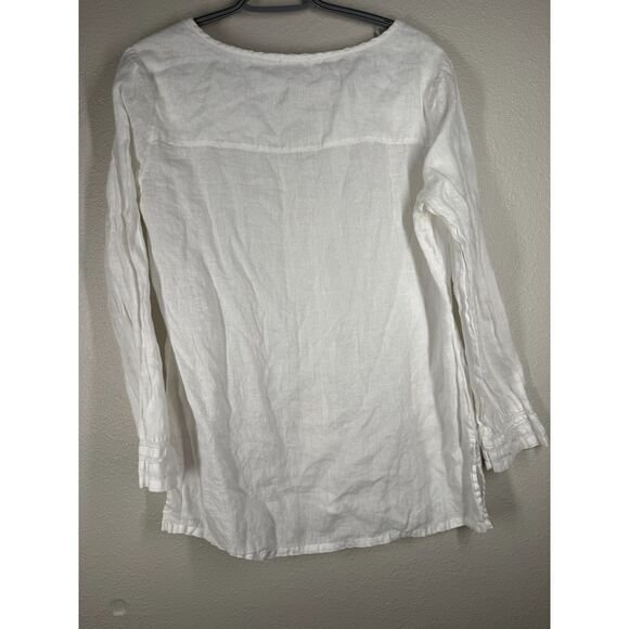 Kenar 100% Linen White Tunic Popover Top Womens Sz L Cottagecore Boho Peasant - Picture 4 of 10